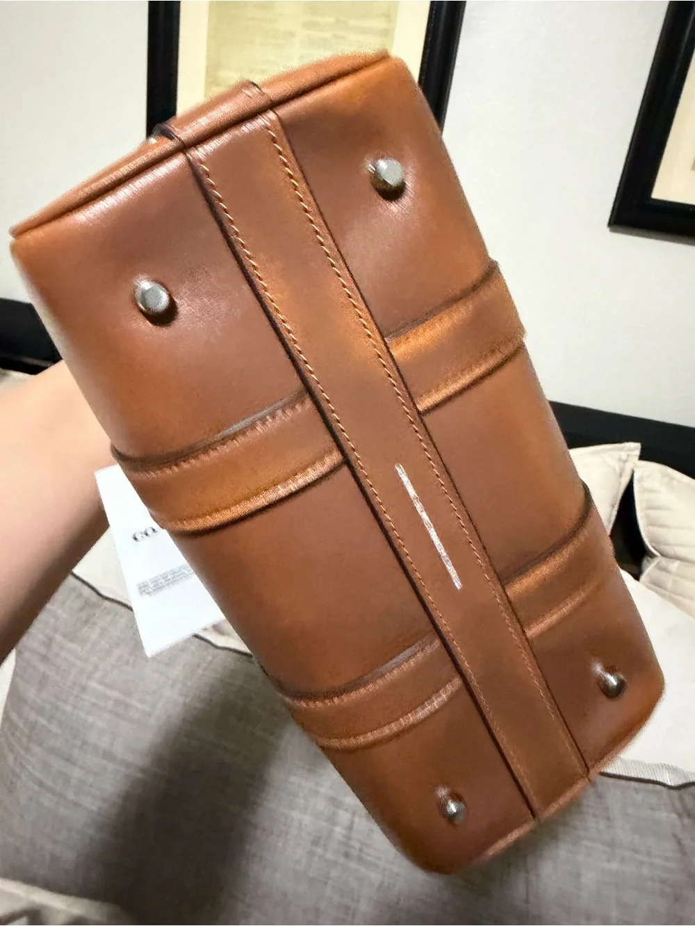 Coach Tan Leather Barrel Bag with Top Handles